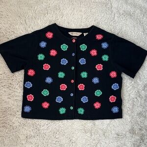 VINTAGE Bechamel Black M Embroidered & Appliquéd Flowers Button Top